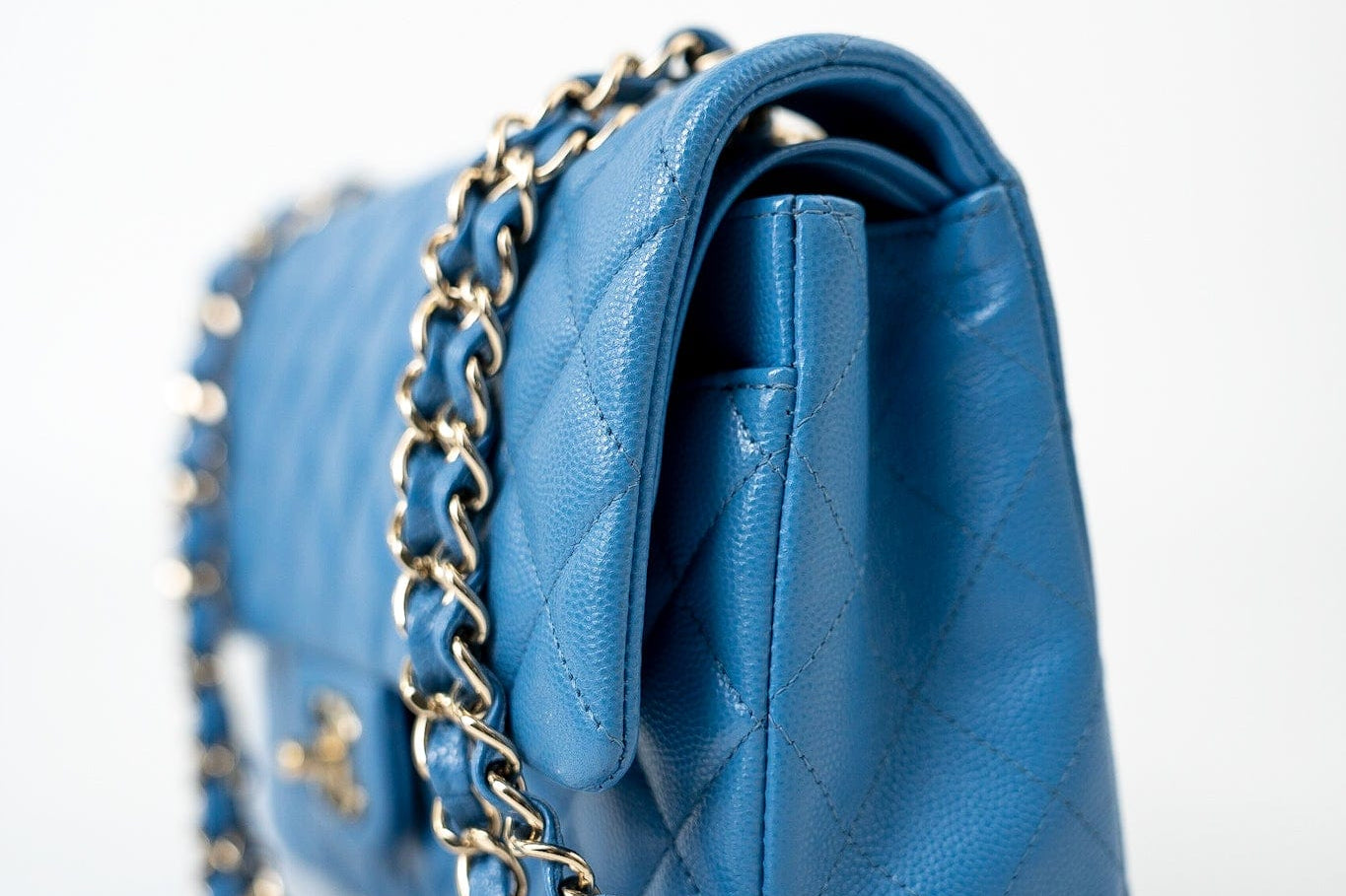 CHANEL Handbag Blue 20S Blue Caviar Quilted Classic Flap Medium Light Gold Hardware - Redeluxe
