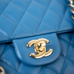 CHANEL Handbag Blue 20S Blue Caviar Quilted Classic Flap Medium Light Gold Hardware - Redeluxe