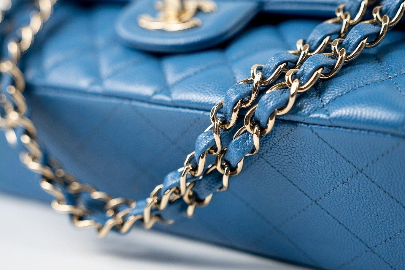 CHANEL Handbag Blue 20S Blue Caviar Quilted Classic Flap Medium Light Gold Hardware - Redeluxe