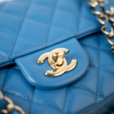 CHANEL Handbag Blue 20S Blue Caviar Quilted Classic Flap Medium Light Gold Hardware - Redeluxe