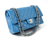 CHANEL Handbag Blue 20S Blue Caviar Quilted Classic Flap Medium Light Gold Hardware - Redeluxe