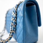 CHANEL Handbag Blue 20S Blue Caviar Quilted Classic Flap Medium Light Gold Hardware - Redeluxe