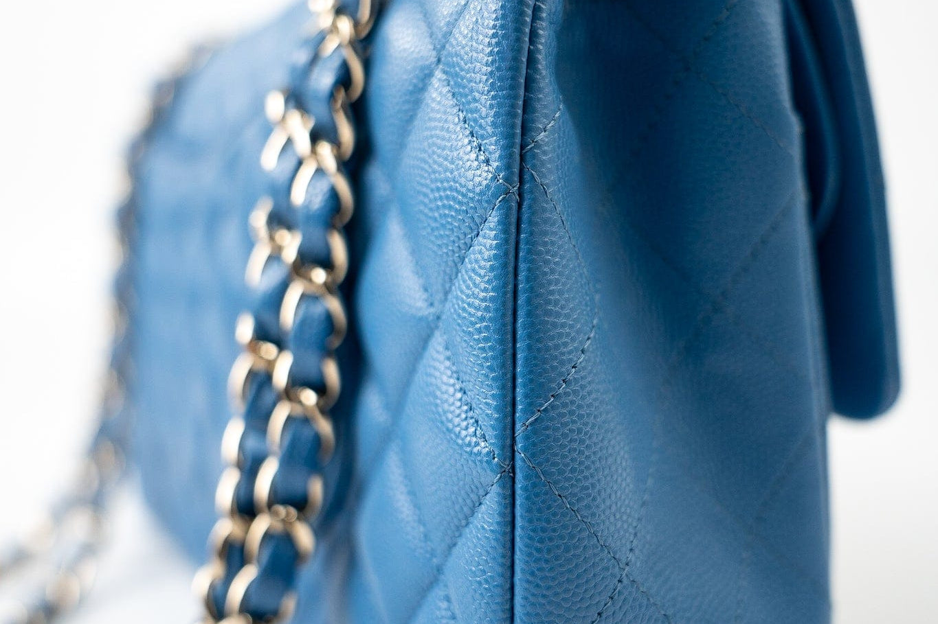 CHANEL Handbag Blue 20S Blue Caviar Quilted Classic Flap Medium Light Gold Hardware - Redeluxe