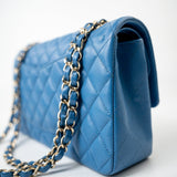 CHANEL Handbag Blue 20S Blue Caviar Quilted Classic Flap Medium Light Gold Hardware - Redeluxe