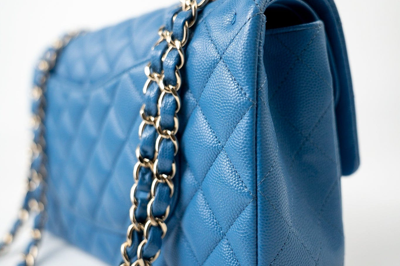 CHANEL Handbag Blue 20S Blue Caviar Quilted Classic Flap Medium Light Gold Hardware - Redeluxe