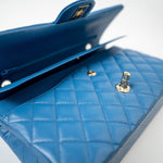 CHANEL Handbag Blue 20S Blue Caviar Quilted Classic Flap Medium Light Gold Hardware - Redeluxe