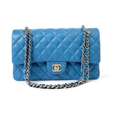 CHANEL Handbag Blue 20S Blue Caviar Quilted Classic Flap Medium Light Gold Hardware - Redeluxe