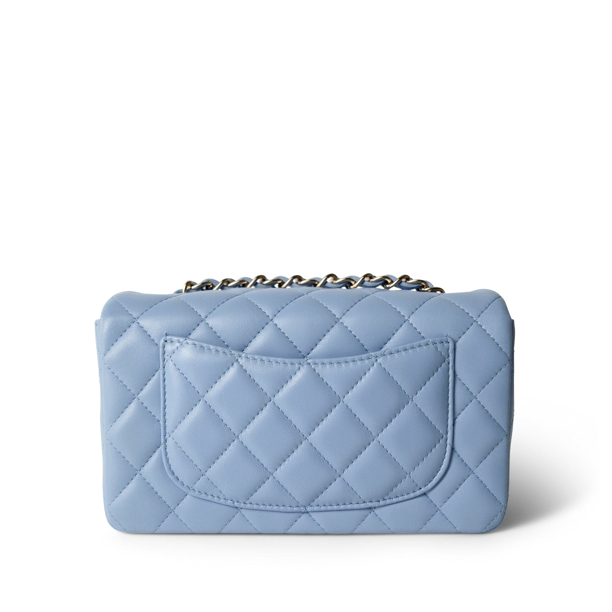 CHANEL Handbag blue 21C Sky Blue Lambskin Quilted Mini Rectangular Flap Light Gold Hardware - Redeluxe