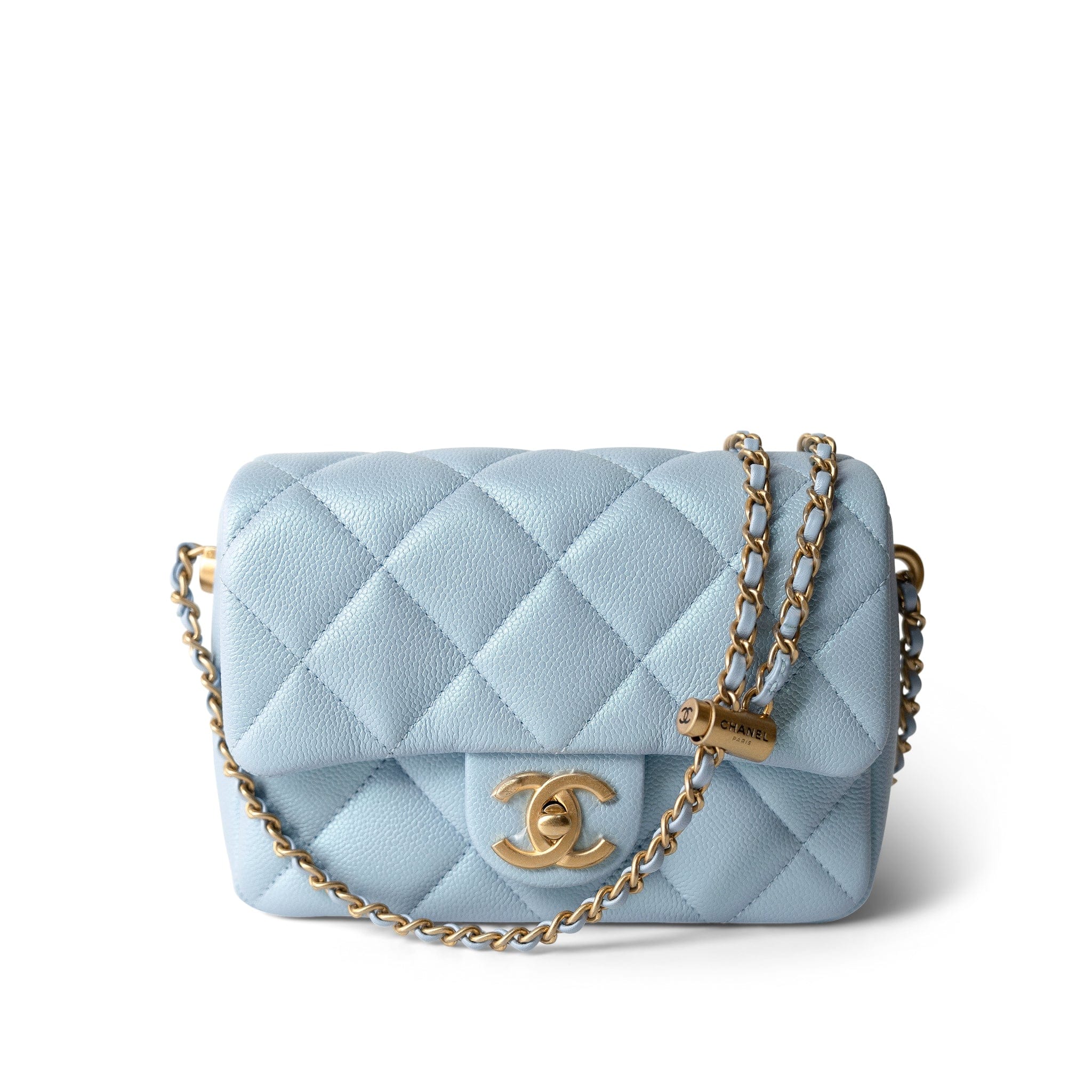 CHANEL Handbag Blue 21K My Perfect Bag Light Blue Caviar Quilted Aged Gold Hardware - Redeluxe