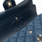 CHANEL Handbag Blue 22B Denim Classic Double Flap Medium Light Gold Hardware - Redeluxe
