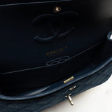 CHANEL Handbag Blue 22B Denim Classic Double Flap Medium Light Gold Hardware - Redeluxe