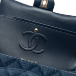 CHANEL Handbag Blue 22B Denim Classic Double Flap Medium Light Gold Hardware - Redeluxe