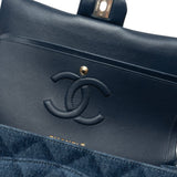 CHANEL Handbag Blue 22B Denim Classic Double Flap Medium Light Gold Hardware - Redeluxe