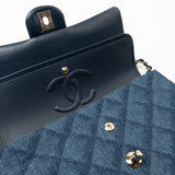 CHANEL Handbag Blue 22B Denim Classic Double Flap Medium Light Gold Hardware - Redeluxe