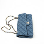 CHANEL Handbag Blue 22B Denim Classic Double Flap Medium Light Gold Hardware - Redeluxe