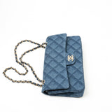 CHANEL Handbag Blue 22B Denim Classic Double Flap Medium Light Gold Hardware - Redeluxe