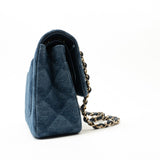 CHANEL Handbag Blue 22B Denim Classic Double Flap Medium Light Gold Hardware - Redeluxe