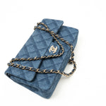 CHANEL Handbag Blue 22B Denim Classic Double Flap Medium Light Gold Hardware - Redeluxe