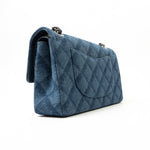 CHANEL Handbag Blue 22B Denim Classic Double Flap Medium Light Gold Hardware - Redeluxe