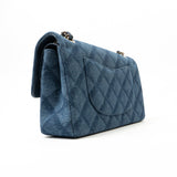CHANEL Handbag Blue 22B Denim Classic Double Flap Medium Light Gold Hardware - Redeluxe