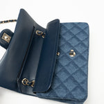 CHANEL Handbag Blue 22B Denim Classic Double Flap Medium Light Gold Hardware - Redeluxe