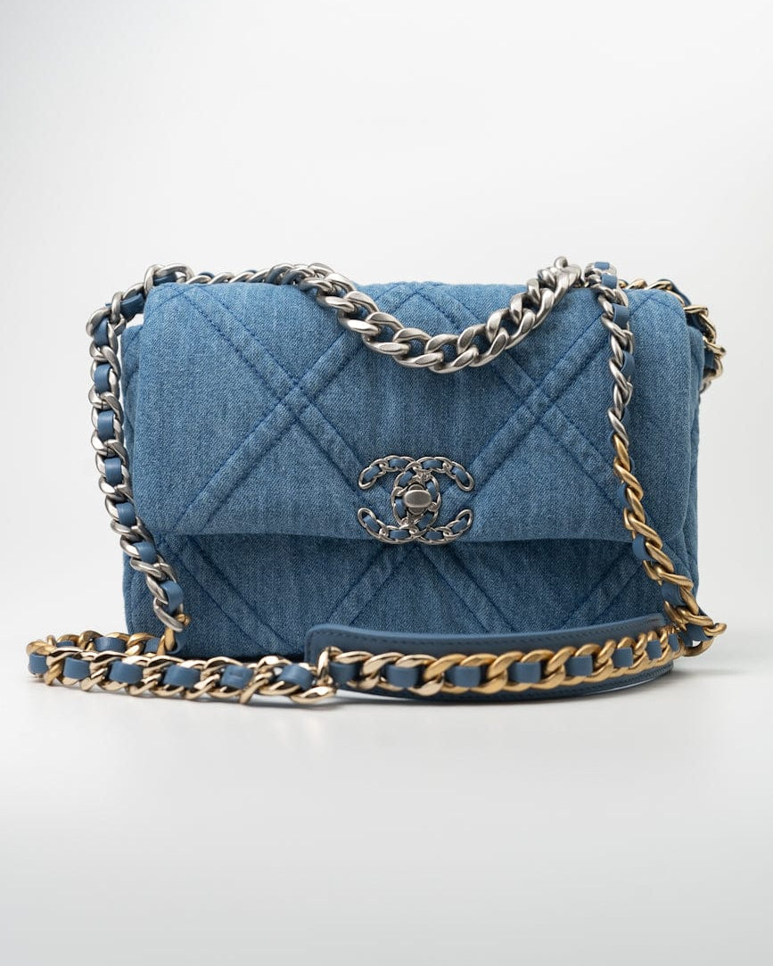 CHANEL Handbag Blue 22P Denim 19 Flap Small Mixed Hardware - Redeluxe