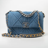CHANEL Handbag Blue 22P Denim 19 Flap Small Mixed Hardware - Redeluxe