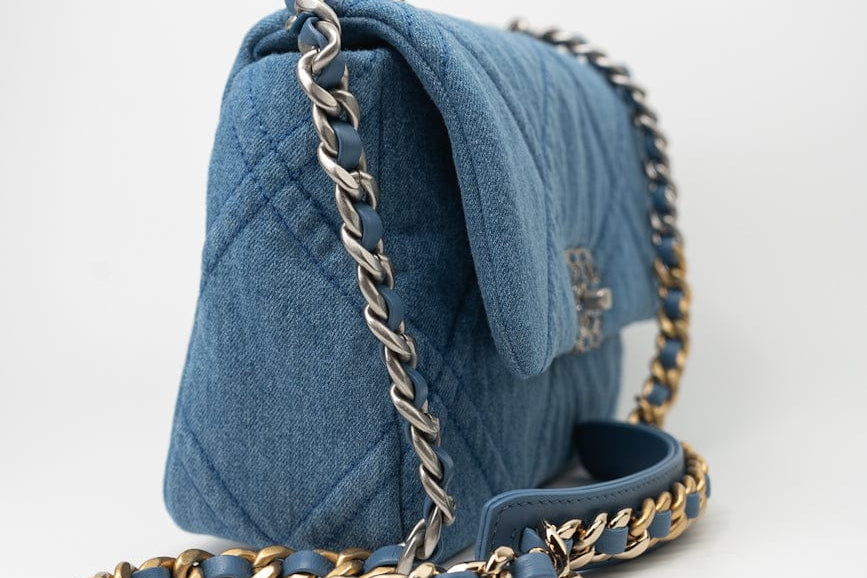 CHANEL Handbag Blue 22P Denim 19 Flap Small Mixed Hardware - Redeluxe