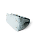 CHANEL Handbag BLUE 22P Light Blue Caviar Quilted Coco Handle Medium (Old Small) Light Gold Hardware - Redeluxe
