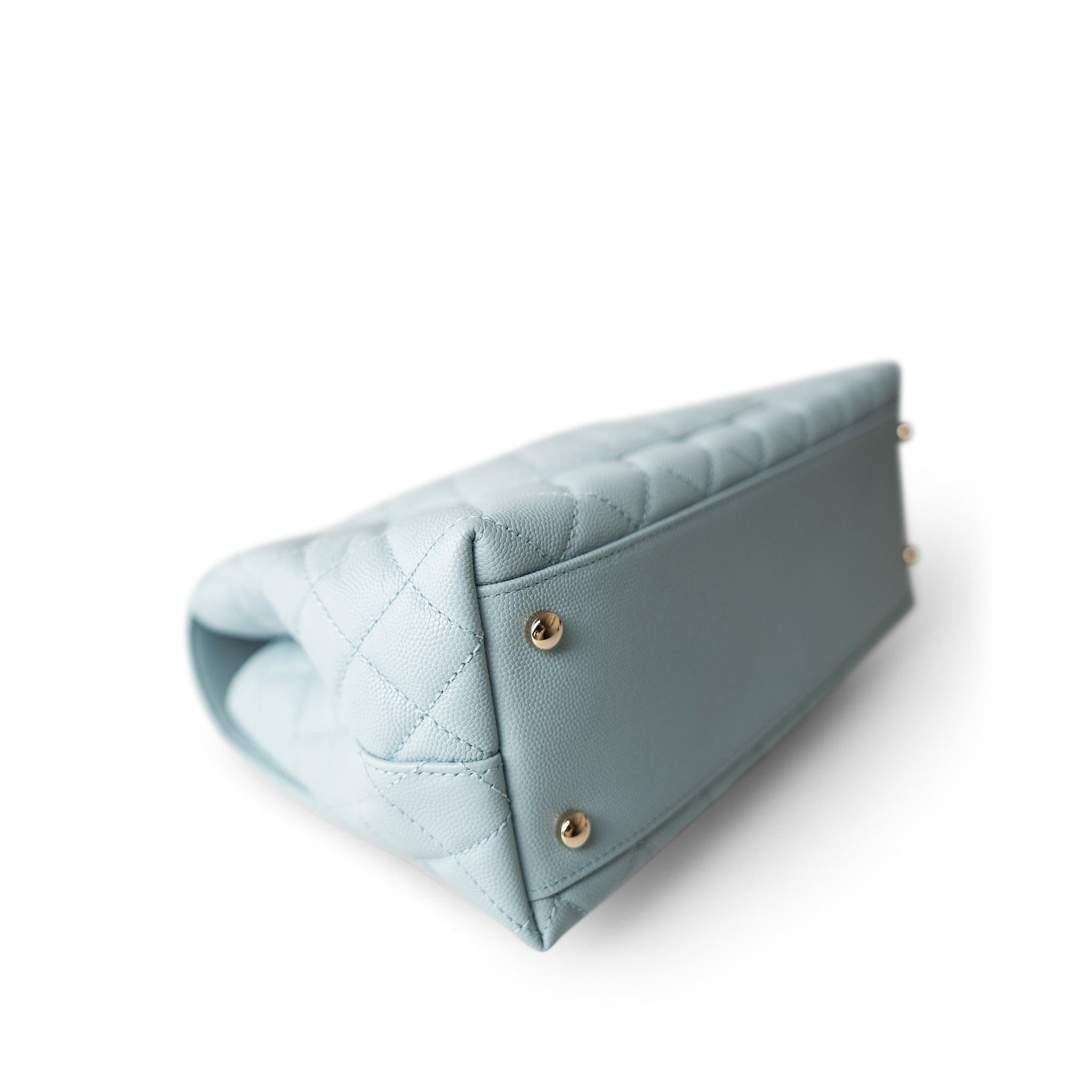 CHANEL Handbag BLUE 22P Light Blue Caviar Quilted Coco Handle Medium (Old Small) Light Gold Hardware - Redeluxe