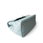 CHANEL Handbag BLUE 22P Light Blue Caviar Quilted Coco Handle Medium (Old Small) Light Gold Hardware - Redeluxe