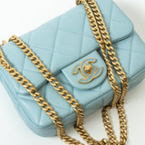 CHANEL Handbag Blue 22P Light Blue Mini Square Enamel Lambskin pending CC  AGHW - Redeluxe