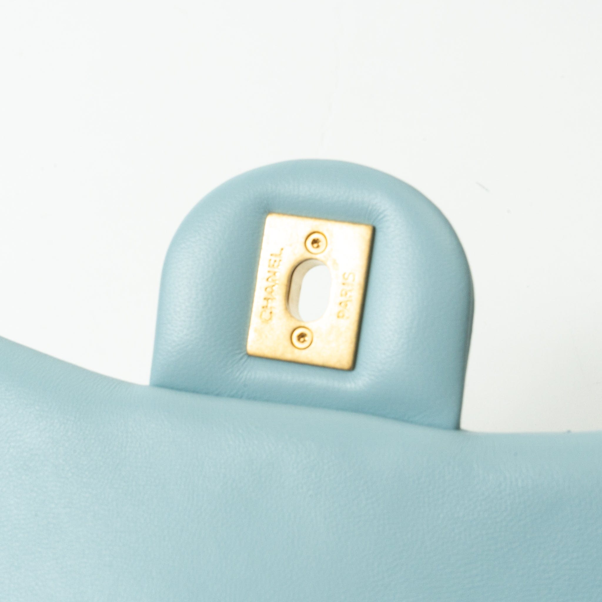 CHANEL Handbag Blue 22P Light Blue Mini Square Enamel Lambskin pending CC  AGHW - Redeluxe