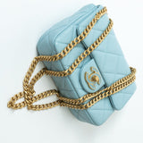 CHANEL Handbag Blue 22P Light Blue Mini Square Enamel Lambskin pending CC  AGHW - Redeluxe