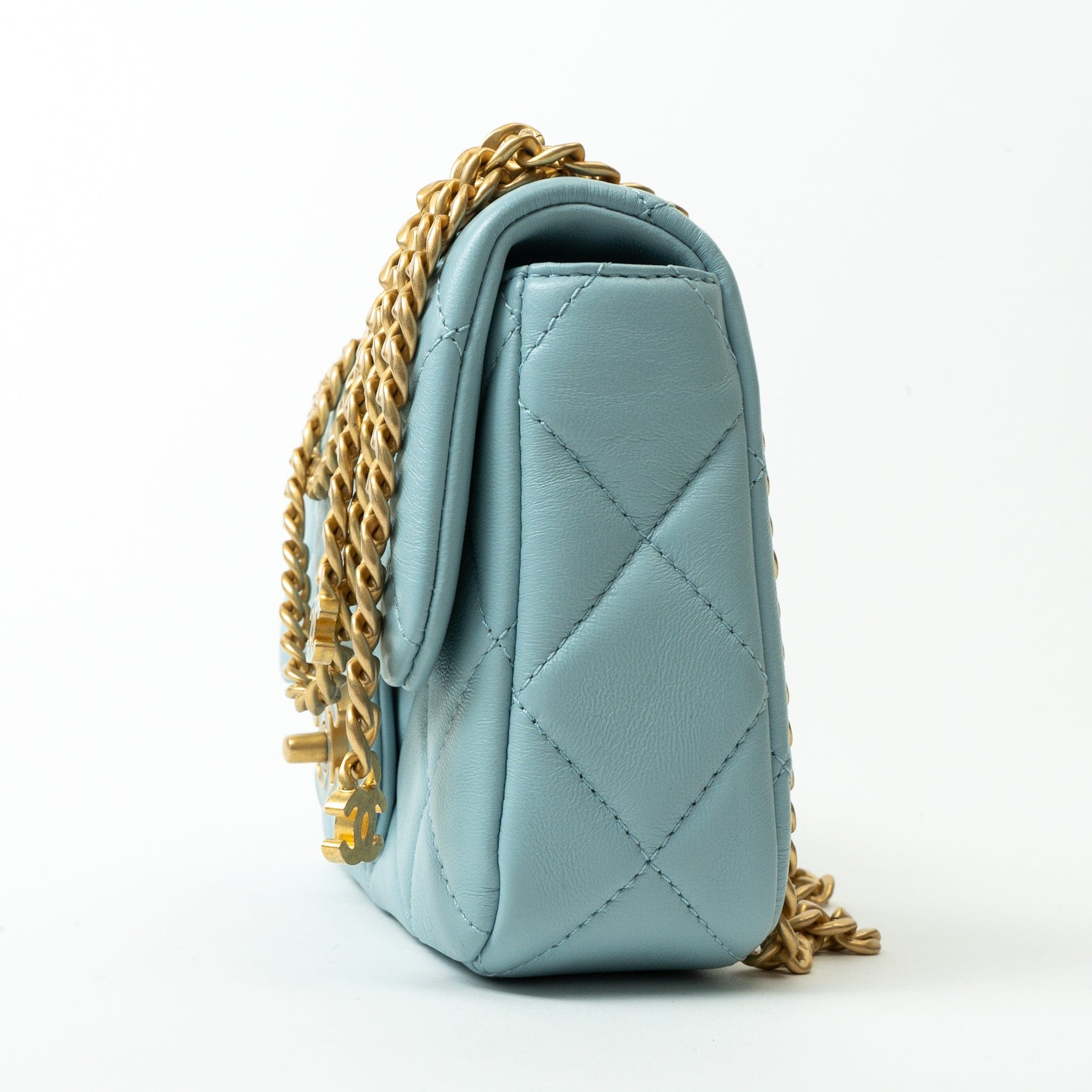 CHANEL Handbag Blue 22P Light Blue Mini Square Enamel Lambskin pending CC  AGHW - Redeluxe