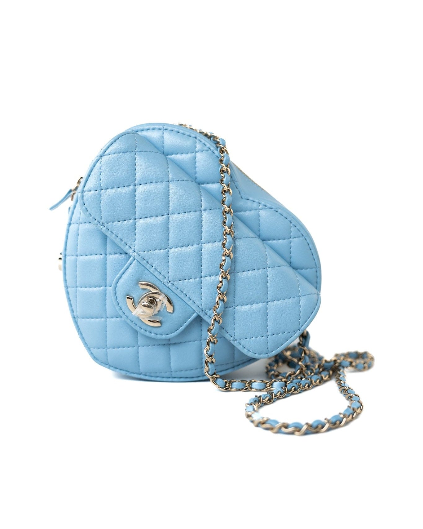 CHANEL Handbag Blue 22S CC In Love Blue Lambskin Quilted Large Heart Bag Light Gold Hardware - Redeluxe