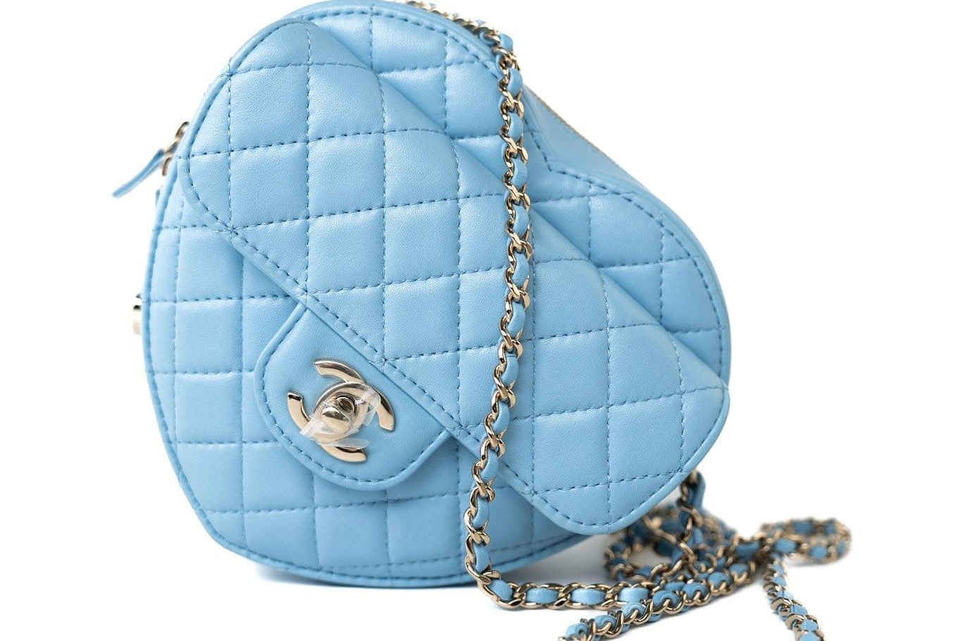 CHANEL Handbag Blue 22S CC In Love Blue Lambskin Quilted Large Heart Bag Light Gold Hardware - Redeluxe