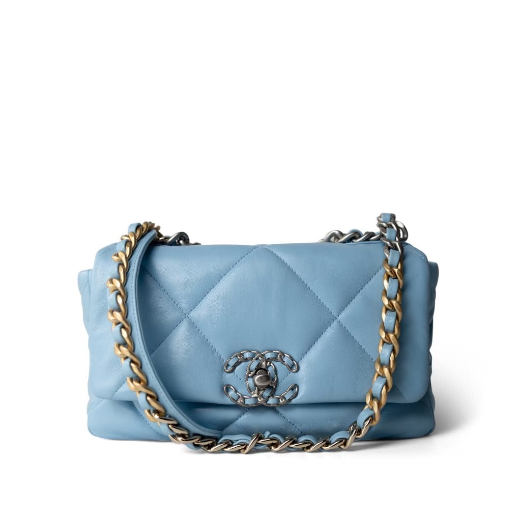 CHANEL Handbag Blue 22S Light Blue Lambskin Quilted 19 Flap Small MHW - Redeluxe