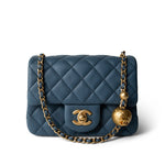 CHANEL Handbag Blue 23K Blue Lambskin Quilted Mini Square Pearl Crush Antique Gold Hardware - Redeluxe