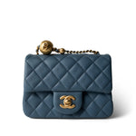 CHANEL Handbag Blue 23K Blue Lambskin Quilted Mini Square Pearl Crush Antique Gold Hardware - Redeluxe