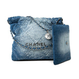 CHANEL Handbag Blue 23P Denim Quilted 22 Small Drawstring Bag - Redeluxe