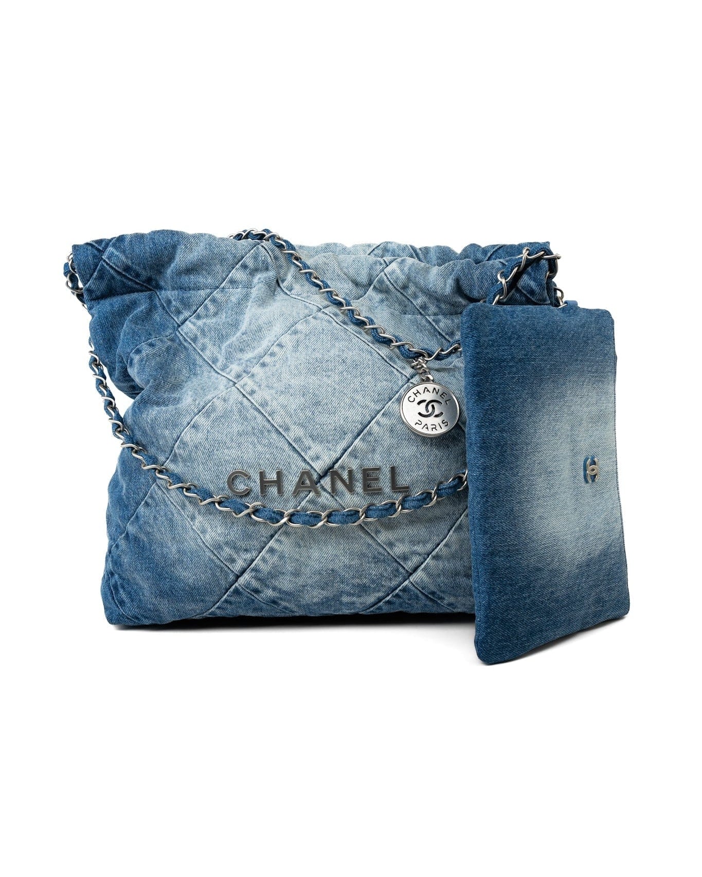 CHANEL Handbag Blue 23P Denim Quilted 22 Small Drawstring Bag - Redeluxe