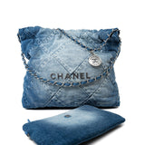 CHANEL Handbag Blue 23P Denim Quilted 22 Small Drawstring Bag - Redeluxe