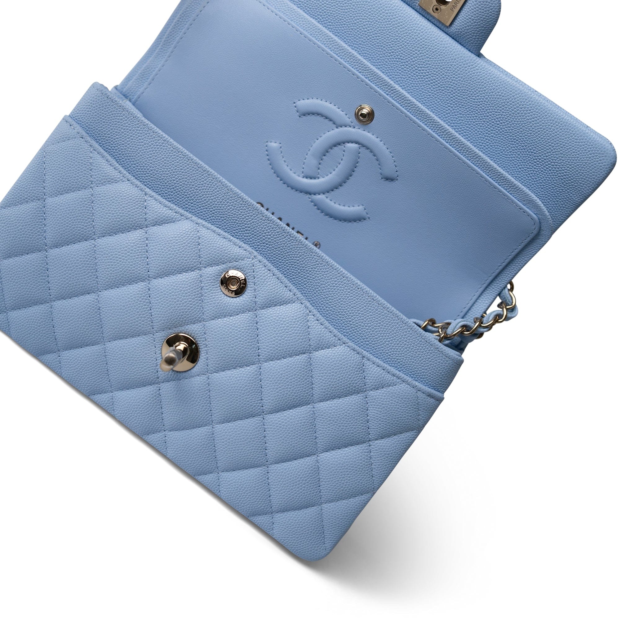CHANEL Handbag blue 23P Light Blue Classic Flap Small Light Gold Hardware - Redeluxe