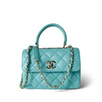CHANEL Handbag Blue 24C Tiffany Blue Lambskin Quilted Mini Trendy CC Light Gold Hardware - Redeluxe
