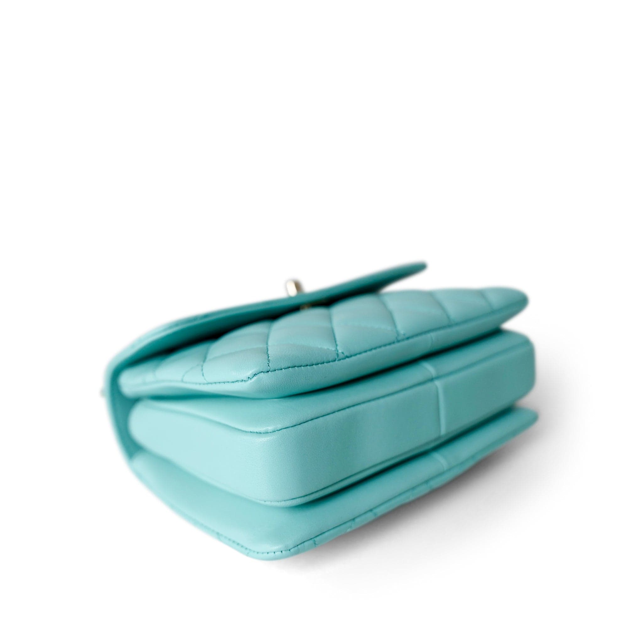 CHANEL Handbag Blue 24C Tiffany Blue Lambskin Quilted Mini Trendy CC Light Gold Hardware - Redeluxe
