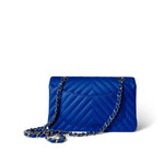 CHANEL Handbag Blue Blue Caviar Chevron Classic Flap Small Light Gold Hardware - Redeluxe