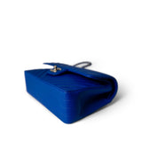 CHANEL Handbag Blue Blue Caviar Chevron Classic Flap Small Light Gold Hardware - Redeluxe