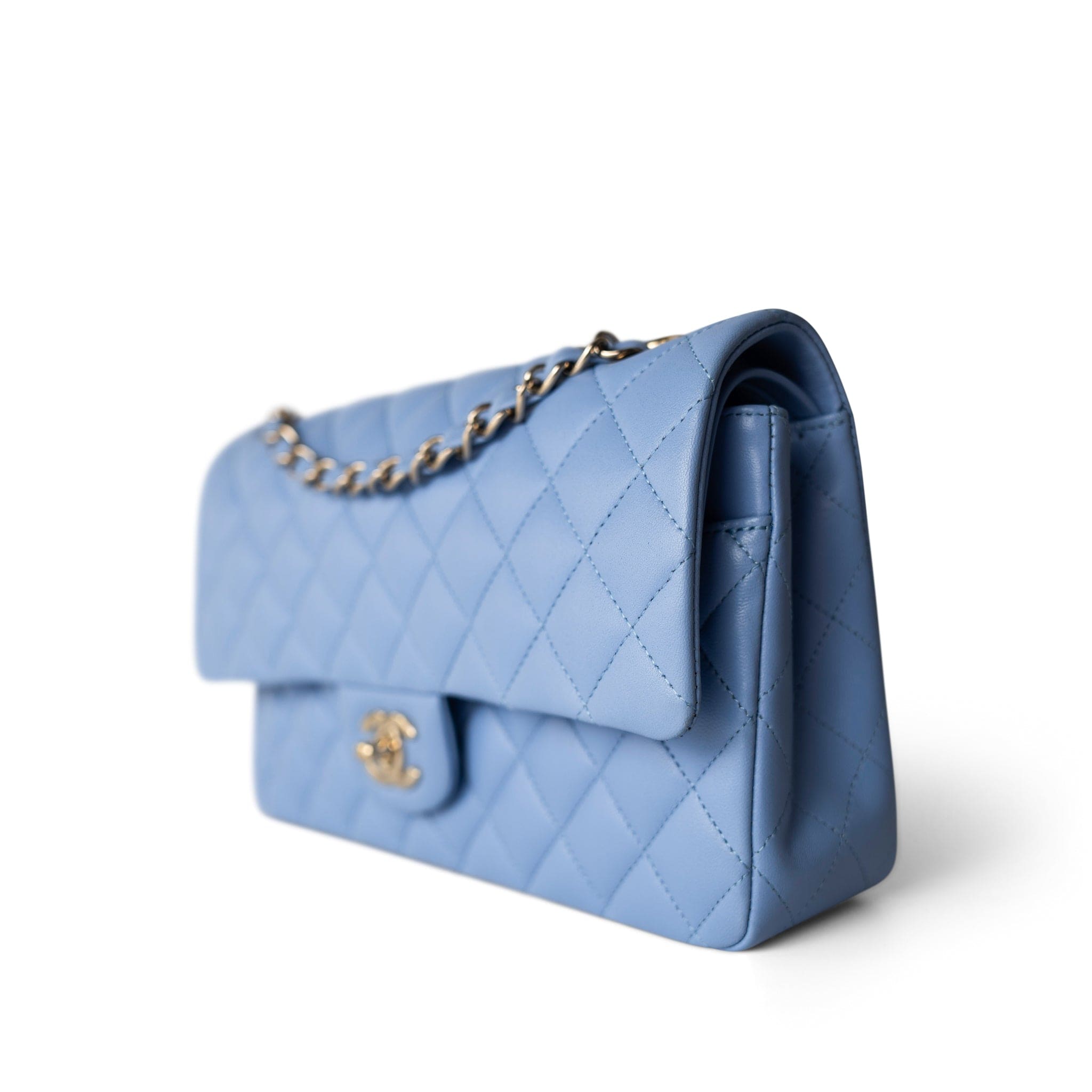 CHANEL Handbag Blue / Classic Flap 21C Sky Blue Lambskin Quilted Classic Flap Light Gold Hardware - Redeluxe