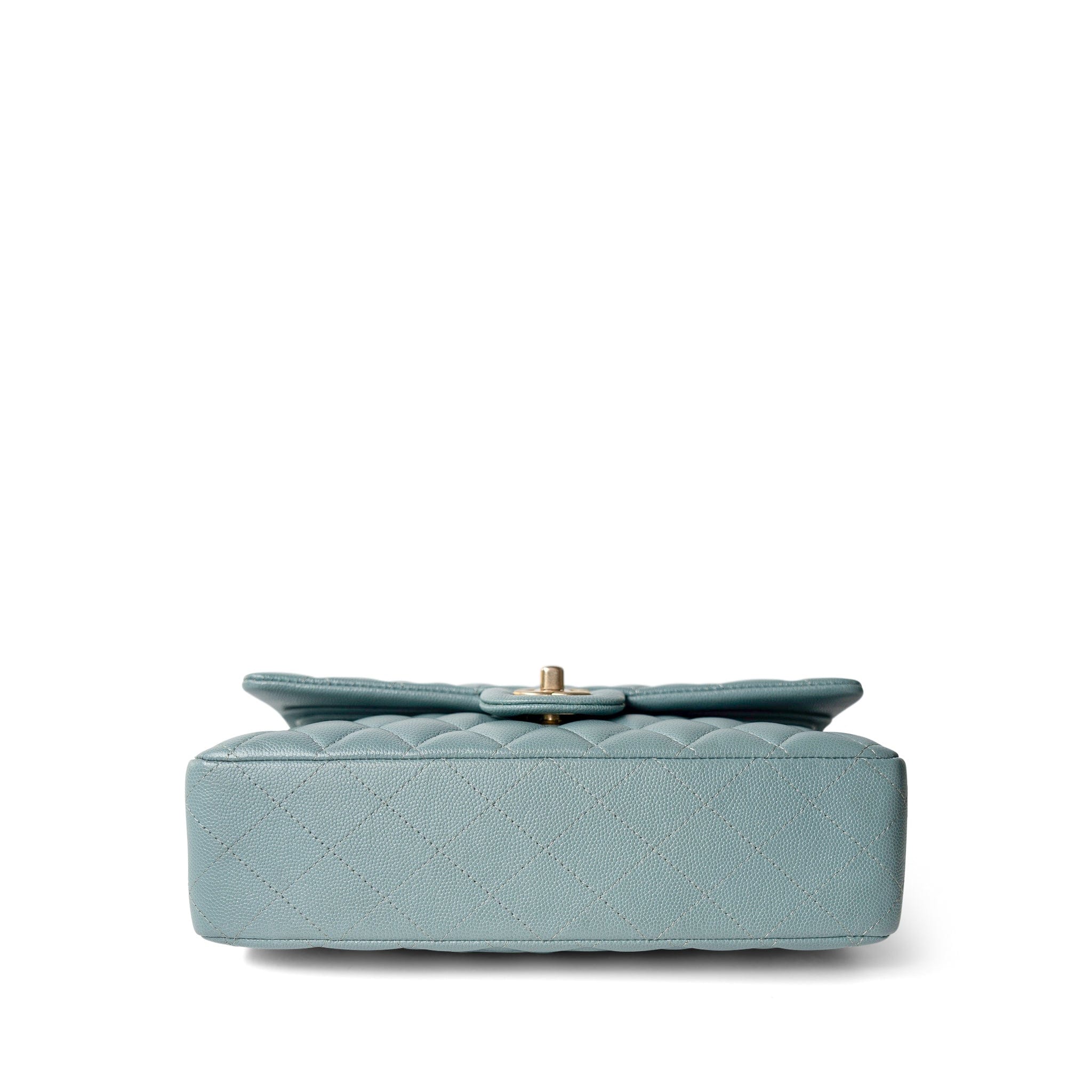 CHANEL Handbag Blue / Classic flap Pearly Light Blue Caviar Quilted Classic Flap Medium Antique Gold Hardware - Redeluxe